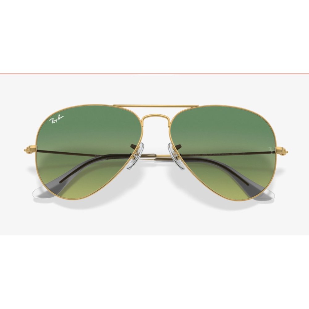 New RAY-BAN Large Metal Aviator Sunglasses Gold Frame Light Green Gradient Lens - Picture 10 of 11